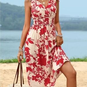 Floral Red and White Summer Dress